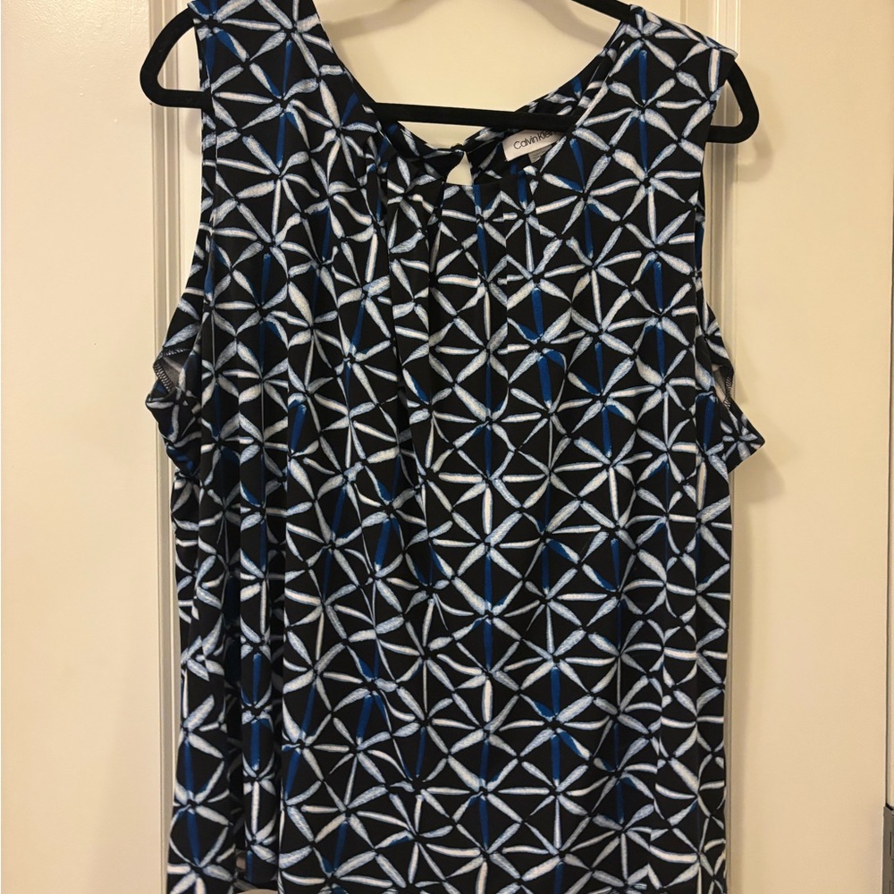 Calvin Klein Sleeveless Blue Geometric Women's Blouse 3X